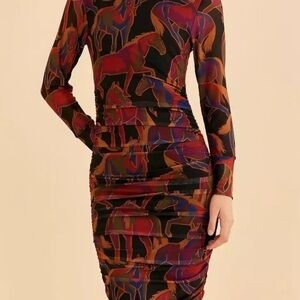 FARM Rio Vibrant Horse Print Midi Dress